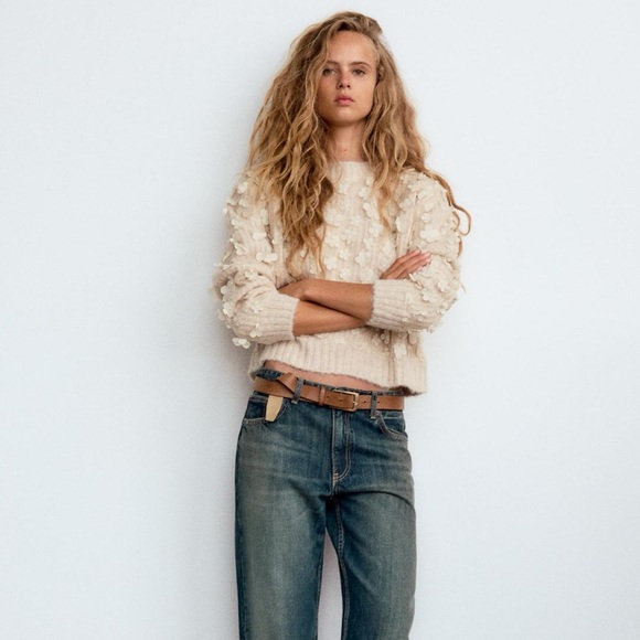 Zara combination knit floral sweater,raised flowers, - Picture 8 of 13